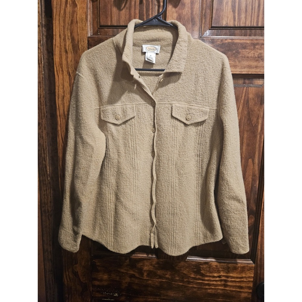 Talbots 100% Wool Shacket Neutral Button Up Long Sleeve Women Size Medium